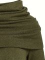 European and American fashion women's temperament commuter pile collar solid color knitted dress. 