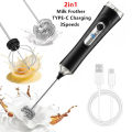 Electric Milk Frother Foamer + Egg Beater Wireless Type-C Charging 3 Speeds Mini Handheld Foam Maker Coffee Whisk Cooking Tools.
