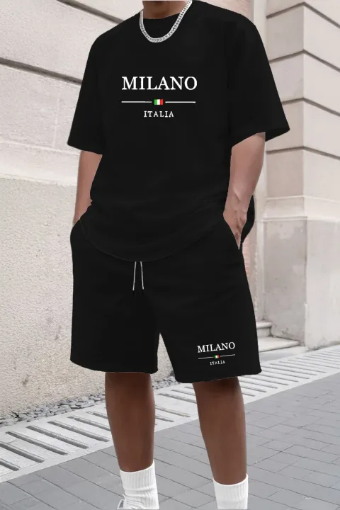 2026%20New%20Summer%20Men's%20Letter%20Printed%20Comfortable%20and%20Breathable%20Round%20Neck%20T-shirt%20and%20Shorts%20Set%20Solid%20Color%20Colo%20Sportswear%20-%20Image%202