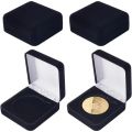4 Pcs 50mm Black Velvet Challenge Coin Storage Gift Box 2.58x2.58x1.4 Square Badge Presentation Display Box Single School Emblem. 