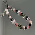 Korea Cute Black Beaded Phone Chain Cross Butterfly Charm Lanyard Phone Chain For Accessories Jewelry Strawberry Pendant Gifts.