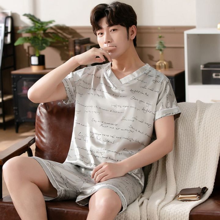 Pajamas%20Men%20Ice%20Silk%20Short-Sleeved%20Student%20Homewear%20Two-Piece%20Set%20of%20Easy-to-Clean%20Short-Sleeved%20Shorts%20Nightwear%20Loungewear%20-%20Image%206
