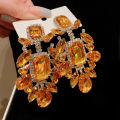 Orange Rhinestone Geometric Earrings for Women Retro Exaggerated Drop Earrings Temperament Party Accessories Girls Gifts.