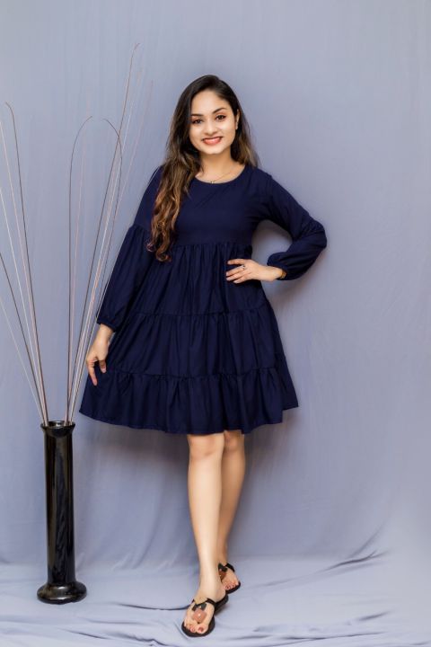 Tulle%20frock%20design%20collection%20viscose%20ladies%20women%20red%20blue%20black%20short%20round%20neck%20long%20sleeved%20-%20Image%209