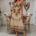 Women's Fashion Western Ethnic Print Casual Suspender Dress. 