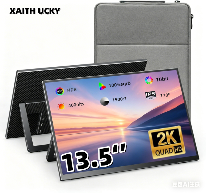 XAITH UCKY 13.5" Portable Monitor 2K 16:10 WQXGA 2256x1504 Matte IPS 100%sRGB 400nits Ultra Slim Lightweight External Second Scr