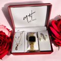 4PCS/Set Women's Watch Fashion Rhinestone Stainless Steel Band Digital Watch with Jewelry Set(Without Box). 