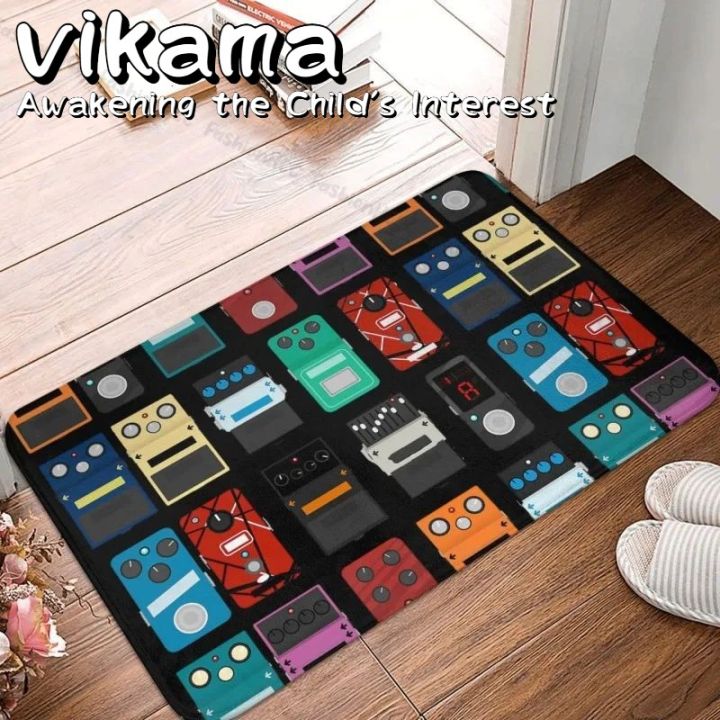 ​VIKAMA Rockstar Rhythm Rug - Plush Flannel With Guitar Pedal Graphics, Non-Slip Music Mat for Budding Musicians' Bedrooms​