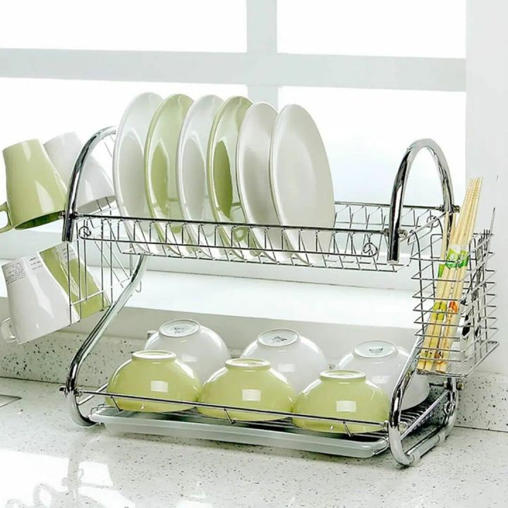 Plat Table Rack Plat Rack Kitchen Multi Function 2 Layar Dish with Dray New Arrival ...