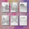 1 Pc Architectural Street Scene  Coloring Book, Thick Paper, Creative  Choice. 