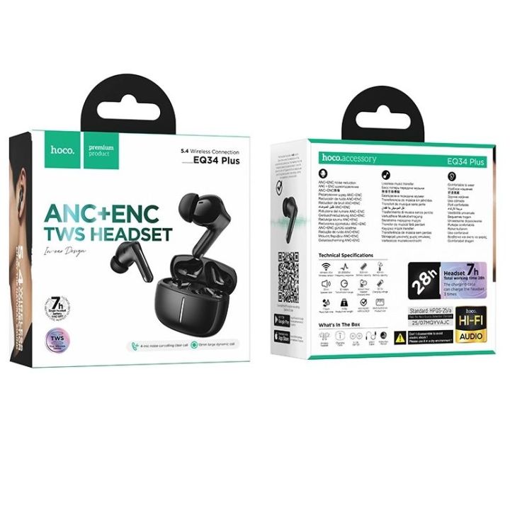Hoco EQ34 Plus True Wireless ANC+ENC Noise Reduction App Control Bluetooth Earphone(Black)
