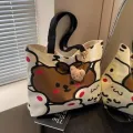 Cartoon Bear Canvas Shoulder Bag Handbag Large Capacity Tote School Bag Tutoring Bag Casual Commuting Bag Underarm Bag. 