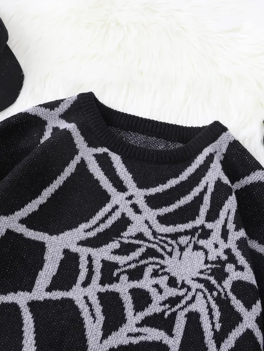 New%20Popular%20Autumn%20and%20Winter%20Spider%20Web%20Jacquard%20Pattern%20Pullover%20Sweater%20Casual%20Round%20Neck%20Knitted%20Men's%20Pullover%20-%20Image%203