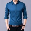 Men's Casual Fashion Business Solid Color Long Sleeved Shirt. 