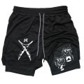 Men's Compression Shorts Anime Demon Slayer Print Beach Shorts Gym Fitness Running Quick Dry Short Pants Summer Print Sportswear.
