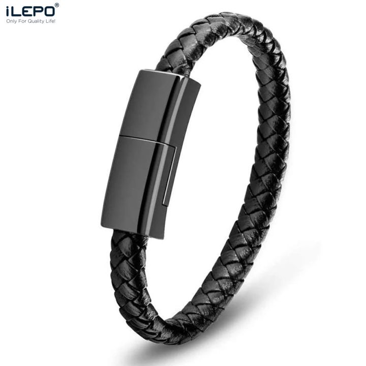 ILEPO Bracelet USB Charging Cable Outdoor Portable Leather Mini Micro USB C Charger Data Cable For iPhone
