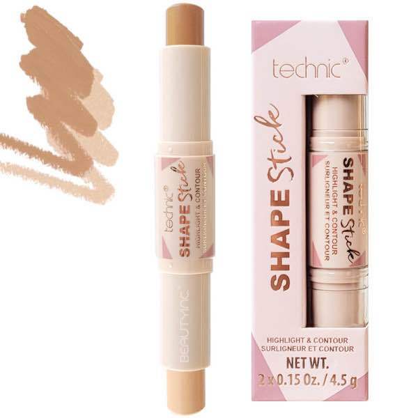 Technic Shape Stick 2-in- 1 Highlighter and Contour Stick Waterproof Contouring Bronzer Highlighters Stick Nose Shadow Blusher Corrector Face Makeup Cosmetics Creamy Blendable Formula Light Medium and Deep Shade Snatch and Chizzle Face Defining Stick