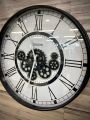 London Modern Moving Gear Wall Clock | Moving Gear Cogs Clock Black and White. 