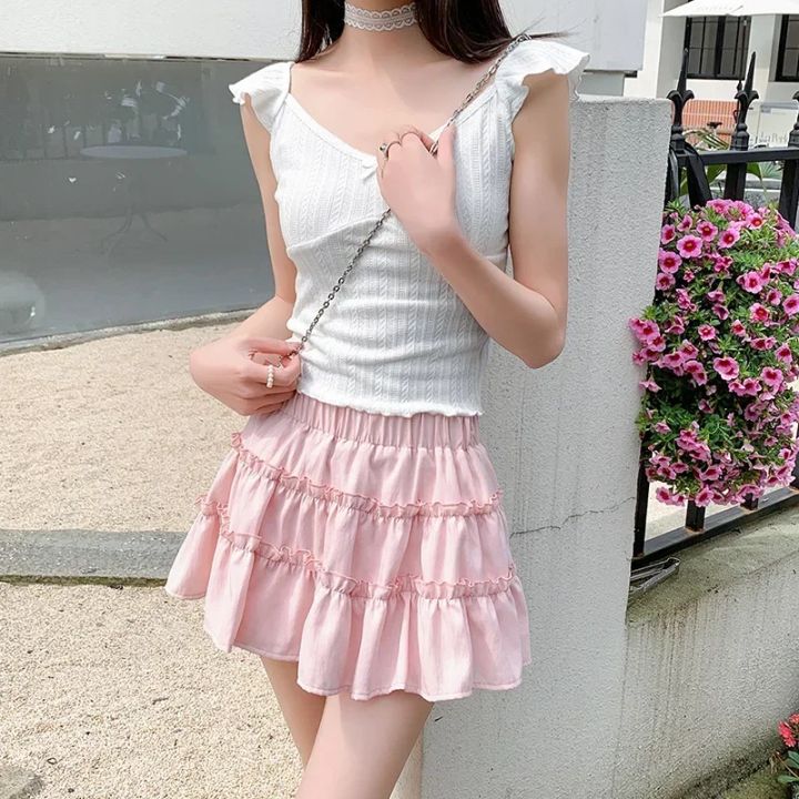 Elegant%20pink%20mini%20dress%20new%20summer%20thin%20style%20French%20ballet%20design%20cake%20skirt%20lace%20edge%20WOMEN'S%20JK%20skirt%20-%20Image%207