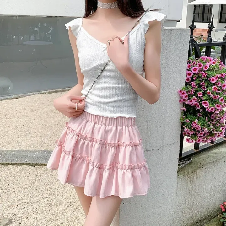 Elegant%20pink%20mini%20dress%20new%20summer%20thin%20style%20French%20ballet%20design%20cake%20skirt%20lace%20edge%20WOMEN'S%20JK%20skirt%20-%20Image%207