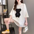Women's T-shirts Harajuku Girls Plus Size Tops Letter Jacquard O-neck Short Sleeves Loose Summer Tshirt Bear White Tees M-2XL. 
