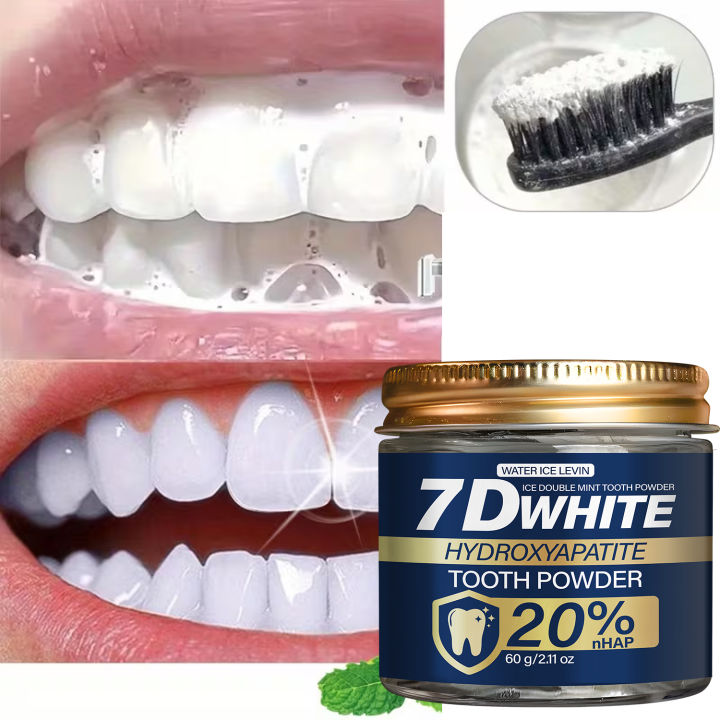 7D White Hydroxyapatite Tooth Powder | 20% nHAP | Deeply Cleans Teeth with Charcoal & Mint for Fresh Breath