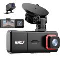 iiwey 1080P Front and Rear Inside Dash Cam 3 Channel, Three Way Car Dash Camera with IR Night Vision, 2.45 Inch IPS Screen, 24H Parking Monitor, Motion Detection for Uber Taxi Driver. 
