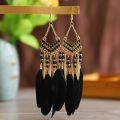 Bohemian Ethnic Feather Dangle Earrings For Women Trendy Long Tassel Colorful Beads Drop Earrings Girl Female Boho Jewelry.