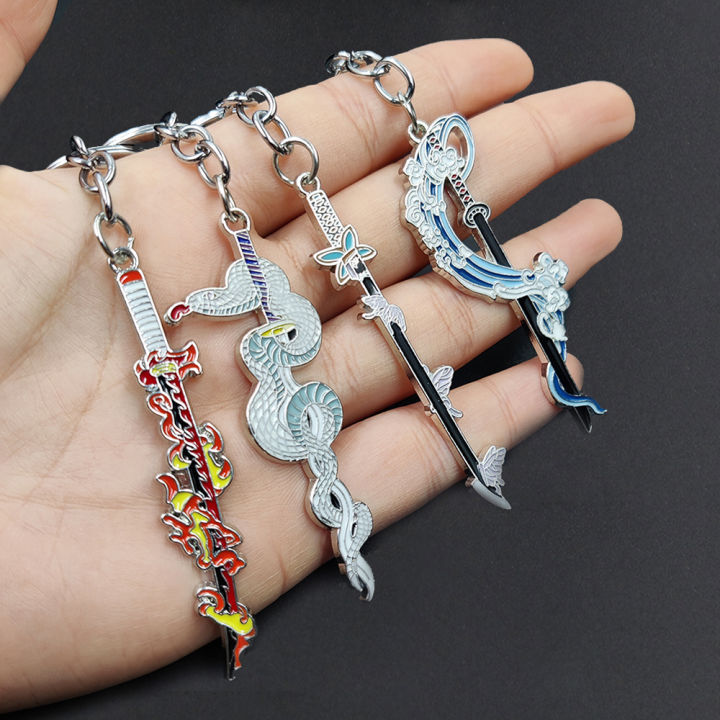 Anime Demon Slayer Sword Metal Keychain Kimetsu no Yaiba Kamado Tanjirou Nezuko Shinobu Weapon Pendant Keyring Cosplay Jewelry