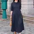 ZANZEA Elegant Commute Midi Dress Half Sleeve Solid Color Autumn Pleated A-line Vestidos O Neck Casual Fashion Women Robe Femme. 