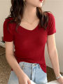 AOSSVIAO 2026 Basic V-neck Solid Thin Summer Pullover Women Female Knitted Ribbed Sweater Slim Short Sleeve Bodycon Sweater. 