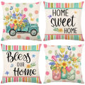 4Pcs Floral Throw Pillow Cases Square Linen Waist Protection Cushion Cover Bed Sofa Pillow Covers Home Decor Pillowcases 45x45CM. 