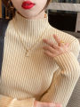 Elegant Solid Basic Knitted Tops Women Turtlneck Sweater Long Sleeve Casual Slim Pullover Korean Fashion Simple Chic Clothes.