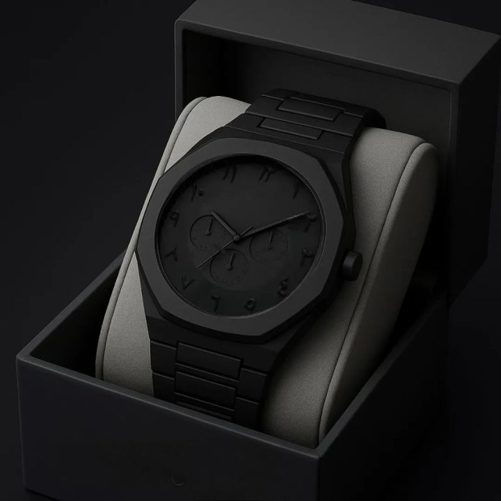 Arabic Full Black Colour | Chronograph look | Dial Arabic Watch Plastic Carbon Fiber look body Watch | Full Black