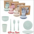 6 Pcs/Set Wheat Straw Baby Tableware Children Food Dishes Bowl Feeding Infant Learning Dinnerware Spoon Chopsticks Fork Cup New. 