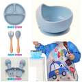 Silicon feeding Set for baby, silicone feeding bowl plate spoon fork set bear spoon fork set suction feeding set for feeding chair BPA free food Grade Led Winning feeding essential for kids Not Plastic.