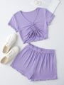 Ladies Lettuce Top and T-Shirt Pant Set, Comfortable Casual Wear.