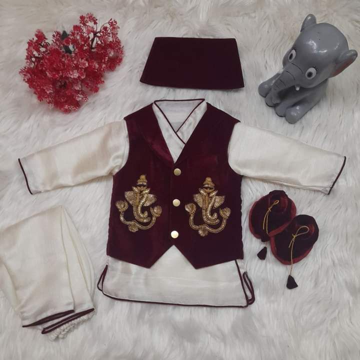 Shree Ganesh Ji Patch Red Baby Boy Pasni Dress (Pack of 5)