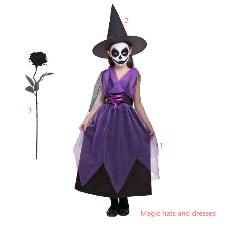 Kids%20Witch%20Halloween%20Costume%20Witch%20Cosplay%20Dress%20and%20Magic%20Hat%20Set%20Carnival%20Party%20Clothes%20for%20Girls%20Gothic%20Vampire%20Costume%20-%20Image%207