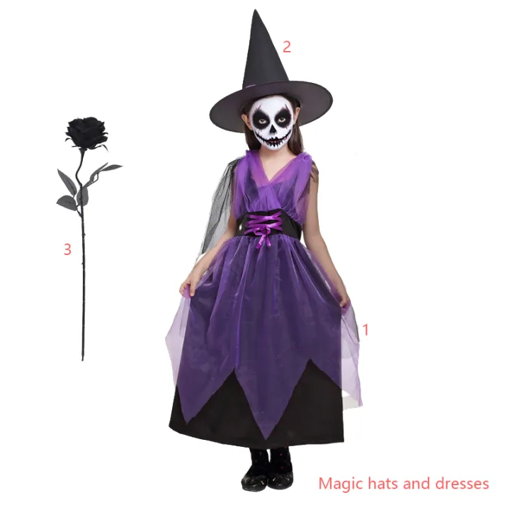 Kids%20Witch%20Halloween%20Costume%20Witch%20Cosplay%20Dress%20and%20Magic%20Hat%20Set%20Carnival%20Party%20Clothes%20for%20Girls%20Gothic%20Vampire%20Costume%20-%20Image%207