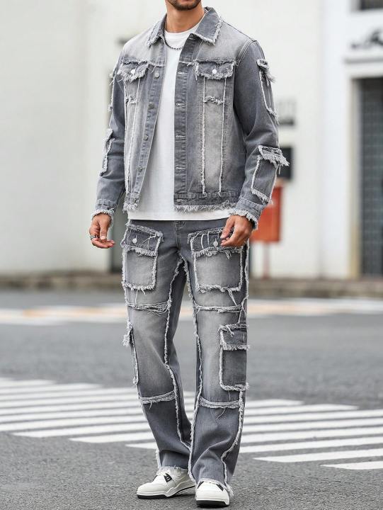 Men's%20Street%20Style%20Casual%20Distressed%20Raw-Hem%20Grey%20Denim%20Set,%20a%20Minimalist%20and%20Fashionable%20Two-Piece%20Ensemble.%20-%20Image%203