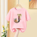 Girls T Shirt Custom Name Letter Combination Print Tshirt Flower Letter Font A B C D E F G Short Sleeve Kids Pink Tops.