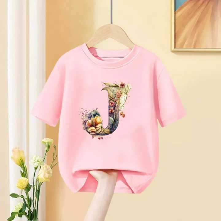 Girls%20T%20Shirt%20Custom%20Name%20Letter%20Combination%20Print%20Tshirt%20Flower%20Letter%20Font%20A%20B%20C%20D%20E%20F%20G%20Short%20Sleeve%20Kids%20Pink%20Tops%20-%20Image%207