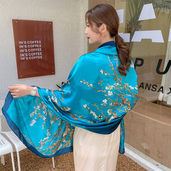 Design Satin Silk Shawl Hijab Scarf Women Fashion Summer Sunscreen Beach Stole Wraps Bufanda Female Headkerchief Echarpe New