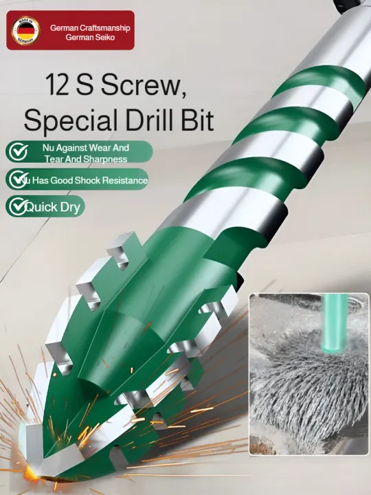 10-Piece 1/4" Green Eccentric Concrete Drill Bit Set – Crooked Head Masonry Bits For Tile, Glass, Marble & Brick (6mm Shank)