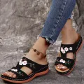 Women Embroidery Slide Sandals Vintage Embroidery Design PU Leather Slipper Gift for Christmas Birthday New Year. 