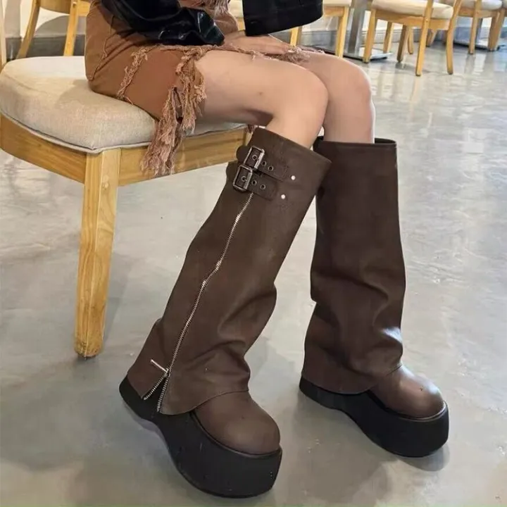 2026Arrival%20Fashionable%20Wide-Leg%20Knight%20Long%20Boots%20with%20Inner%20Elevator%20&%20Thick%20Sole,%20Side%20Zipper,%20Belt%20Buckle%20and%20Slouchy%20Design%20-%20Image%207