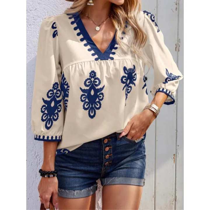 Plus%20Size%20Women's%20Casual%20V-neck%20Shirt%20Woman%20Loose%20Summer%20Casual%20Outdoor%20Tee%20Shirt%20Breathable%20Tops%20-%20Image%205
