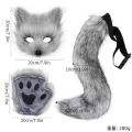 Fluffy Fur Fox Half Face Mask Foxes Tail Cat Paws Gloves and Wolf Therian Mask Set Halloween Cosplay Costume Accessories Party. 