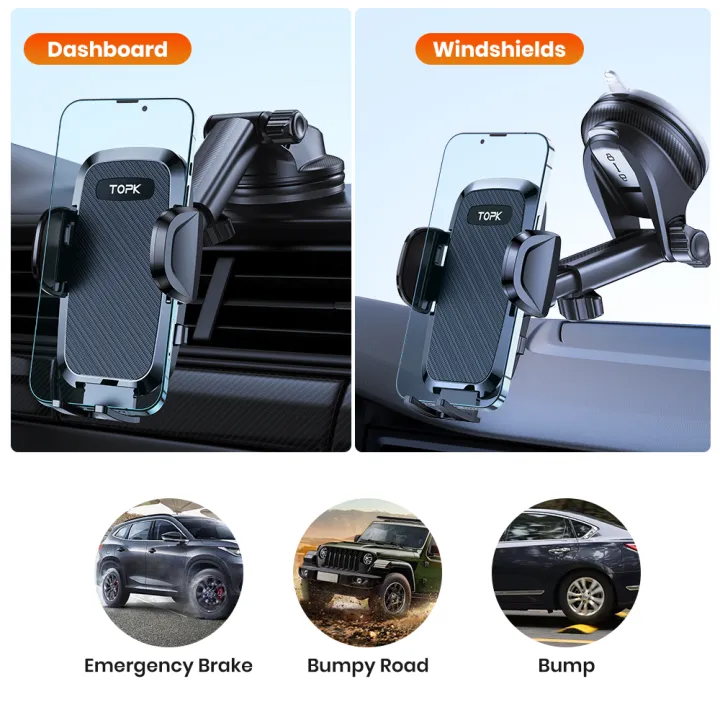 TOPK%20Car%20Phone%20Holder%202%20in%201%20Car%20Phone%20Mount%20for%20Car%20Dashboard/Windscreen%20One%20Button%20Release%20and%20360%C2%B0%20Rotation%20for%20All%20Phones%20-%20Image%206